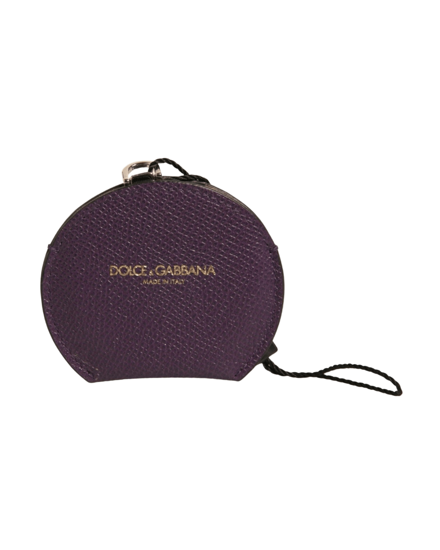 Dolce & Gabbana Purple Leather Calfskin Round Logo Hand Mirror Holder Glam Steals