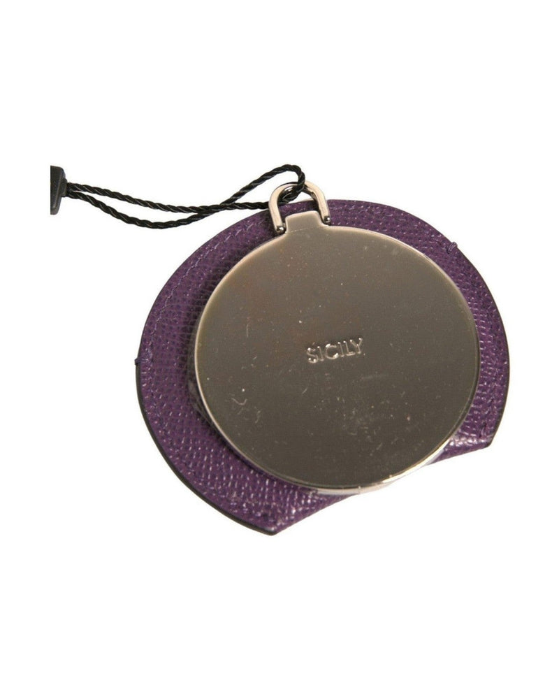 Dolce & Gabbana Purple Leather Calfskin Round Logo Hand Mirror Holder Glam Steals