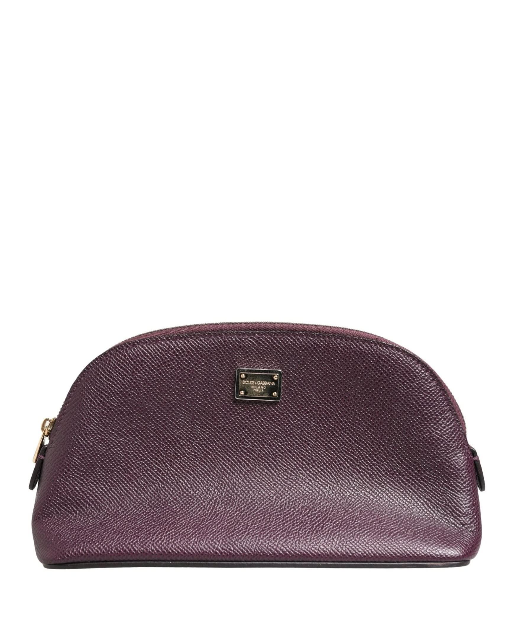Dolce & Gabbana Purple Leather Dark Dg Logo Zip Around Hand Purse Wallet Glam Steals