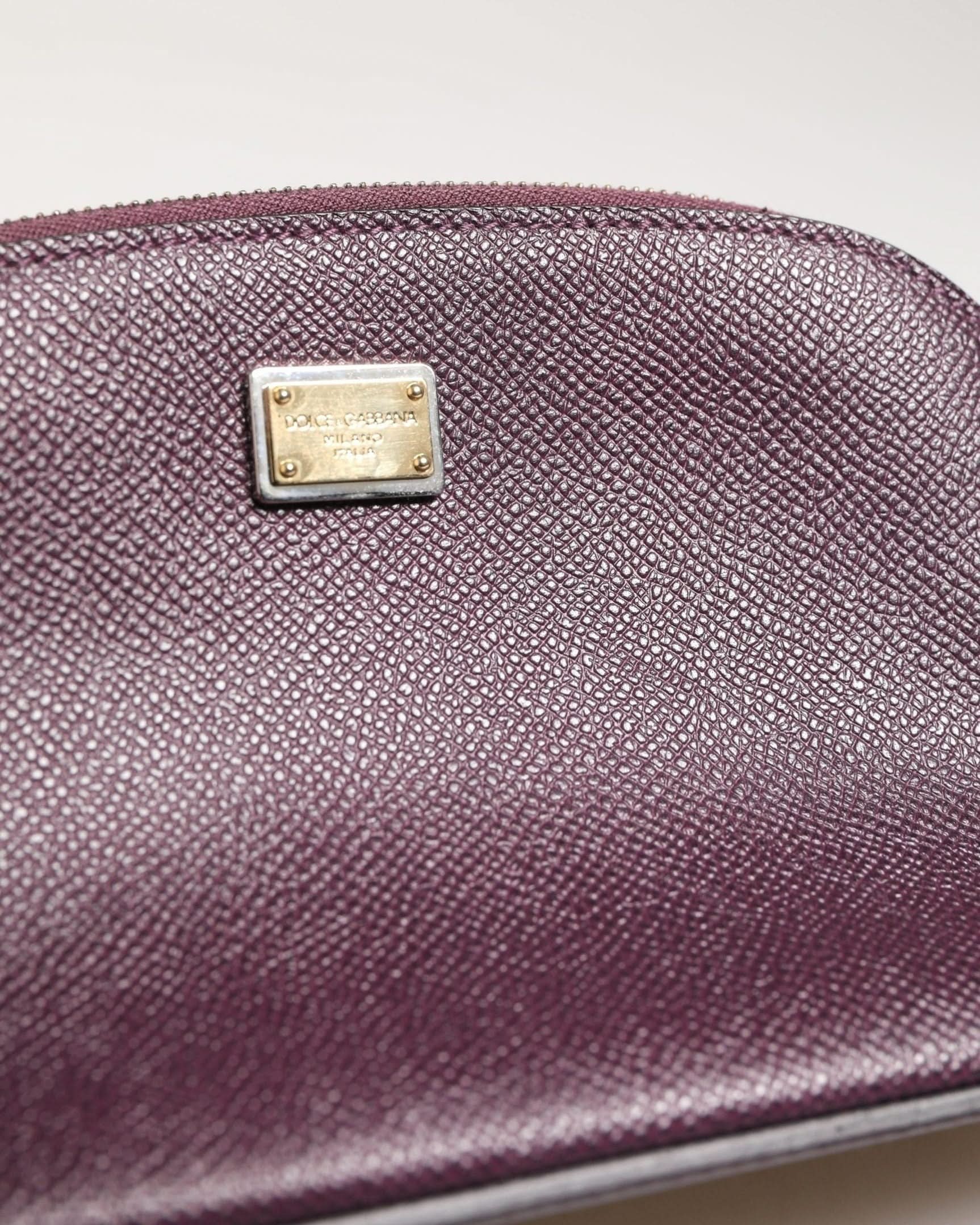 Dolce & Gabbana Purple Leather Dark Dg Logo Zip Around Hand Purse Wallet Glam Steals