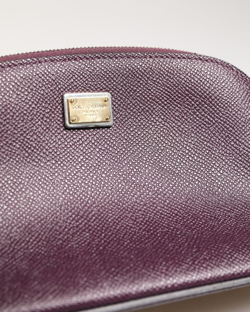 Dolce & Gabbana Purple Leather Dark Dg Logo Zip Around Hand Purse Wallet Glam Steals