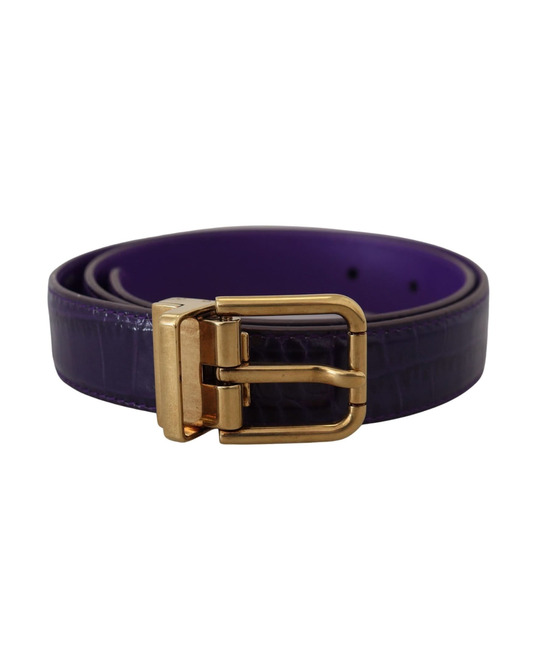 Dolce & Gabbana Purple Leather Exotic Gold Metal Buckle Belt Belts