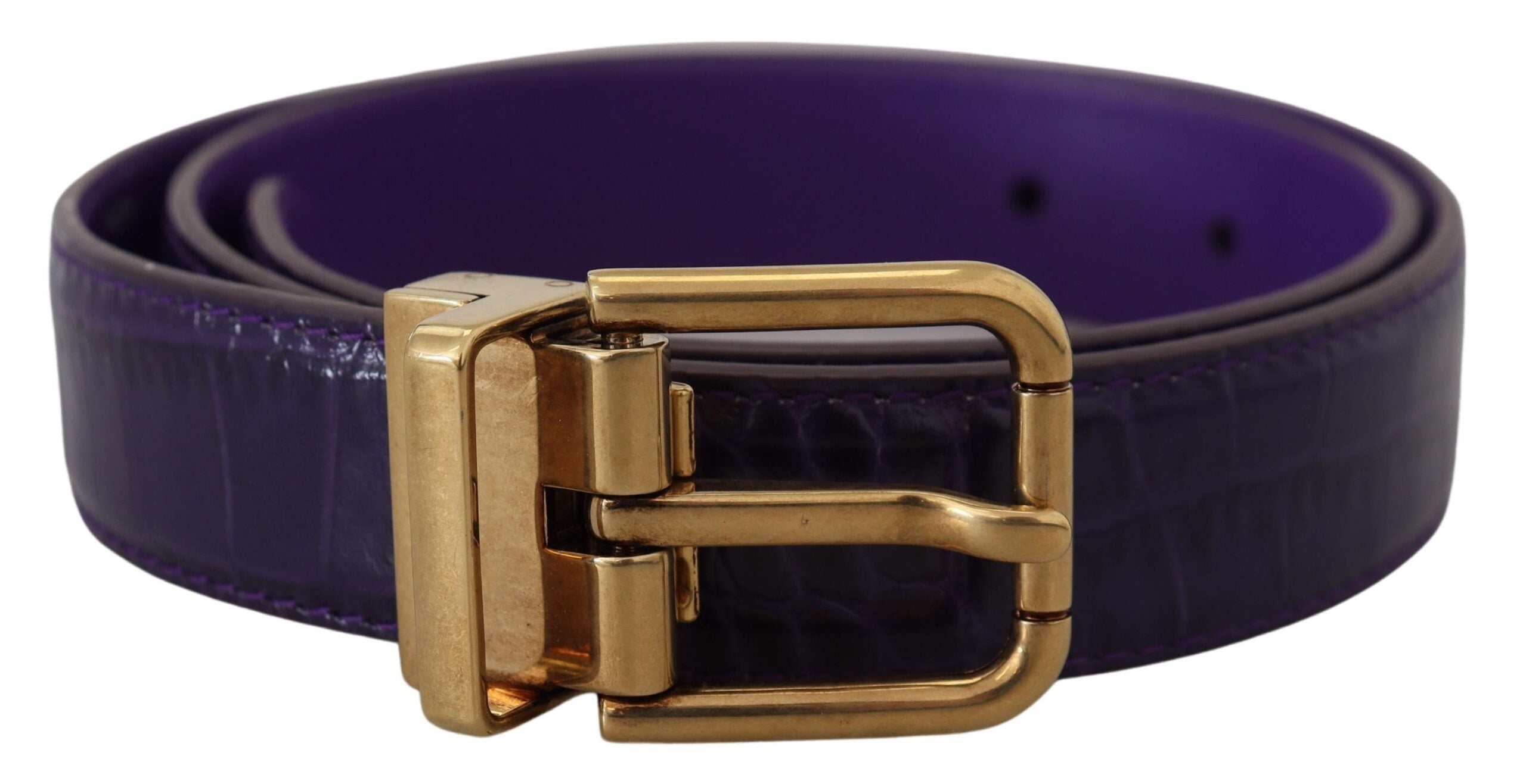 Dolce & Gabbana Purple Leather Exotic Gold Metal Buckle Belt Glam Steals
