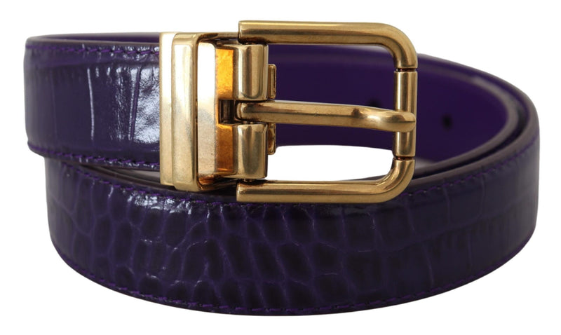 Dolce & Gabbana Purple Leather Exotic Gold Metal Buckle Belt Glam Steals
