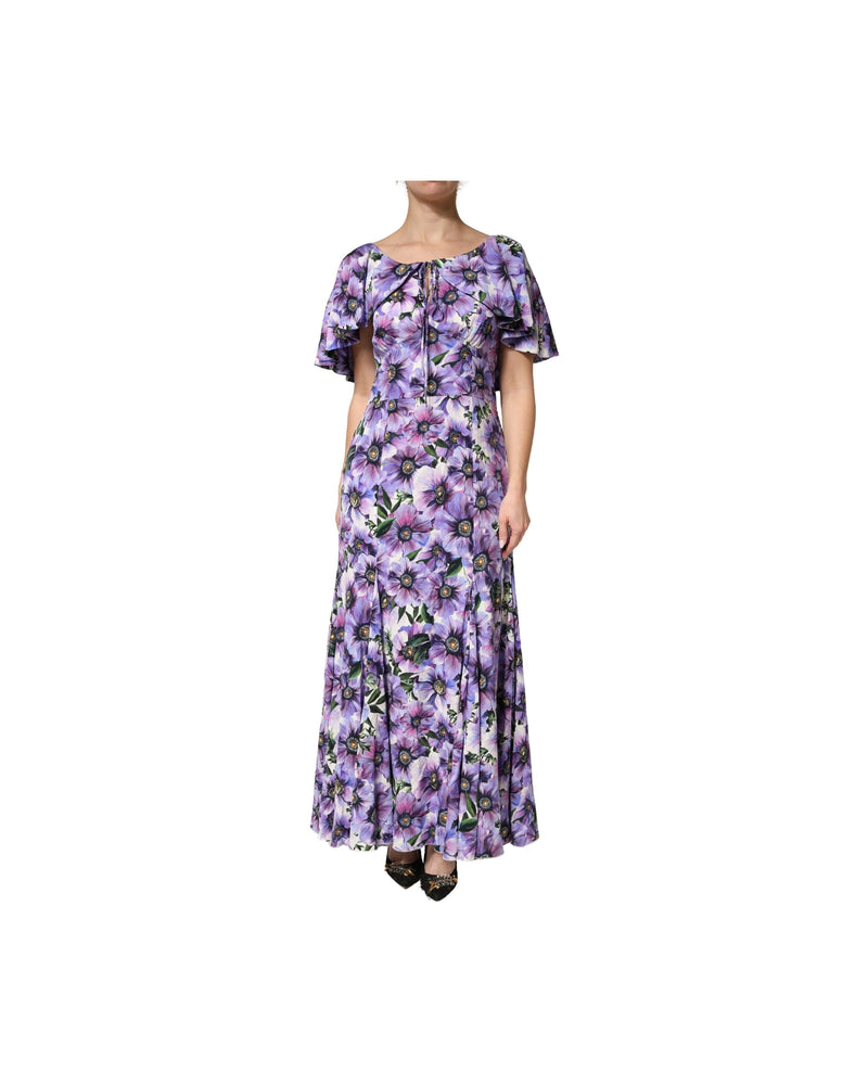 Dolce & Gabbana Purple Silk Floral Stretch Elegant Gown Dress Glam Steals