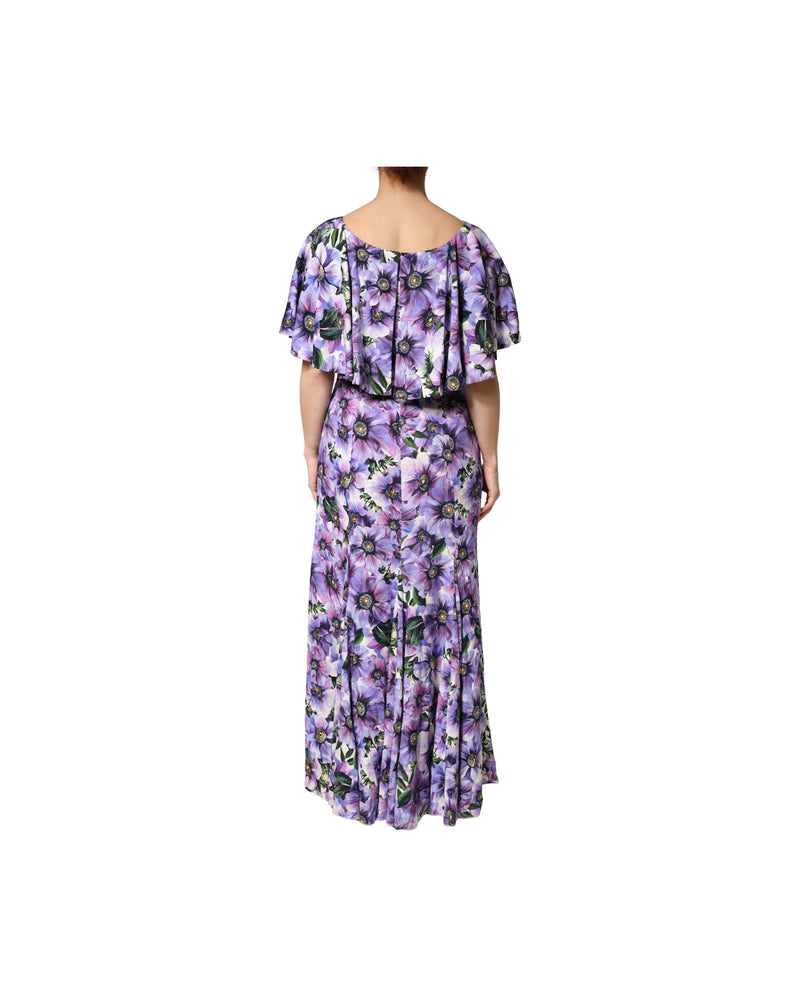 Dolce & Gabbana Purple Silk Floral Stretch Elegant Gown Dress Glam Steals