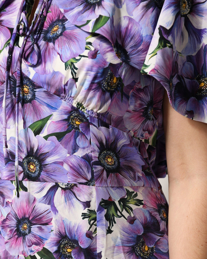 Dolce & Gabbana Purple Silk Floral Stretch Elegant Gown Dress Glam Steals