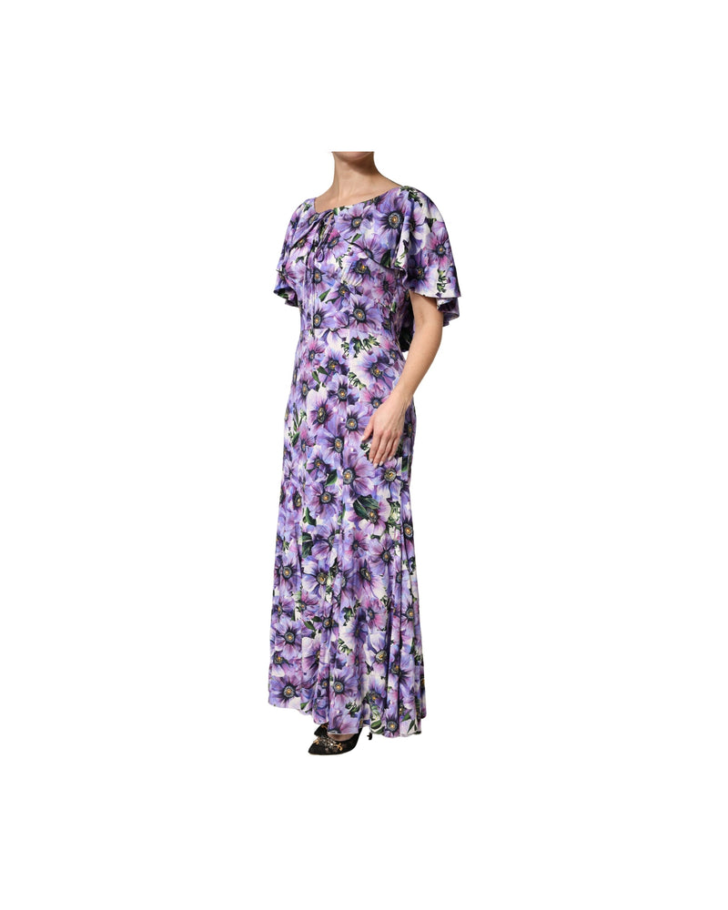 Dolce & Gabbana Purple Silk Floral Stretch Elegant Gown Dress Glam Steals