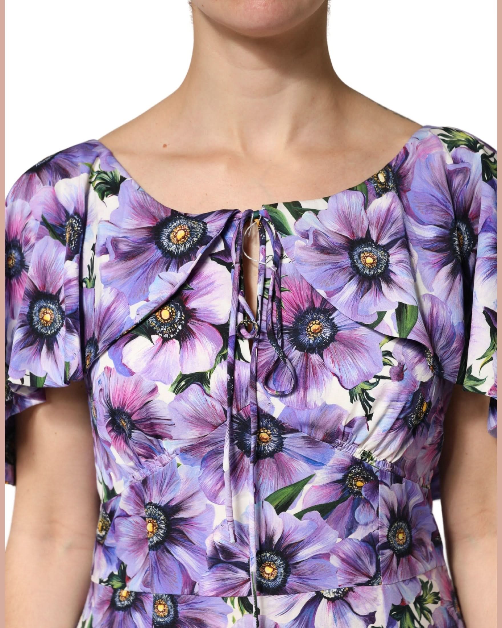 Dolce & Gabbana Purple Silk Floral Stretch Elegant Gown Dress 
