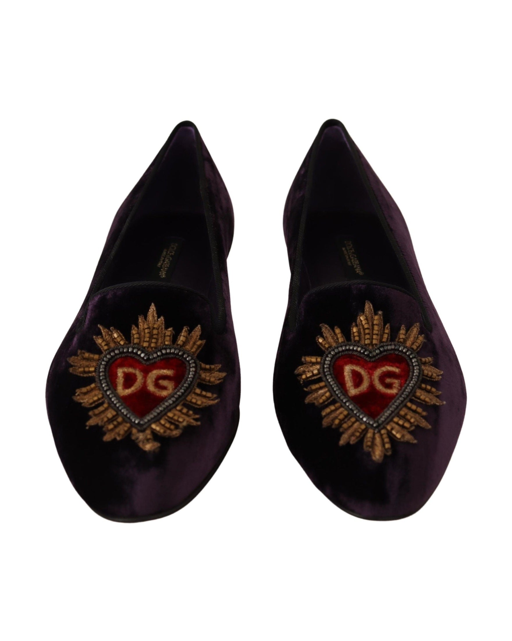 Dolce & Gabbana Purple Velvet Dg Heart Loafers Flats Shoes Glam Steals