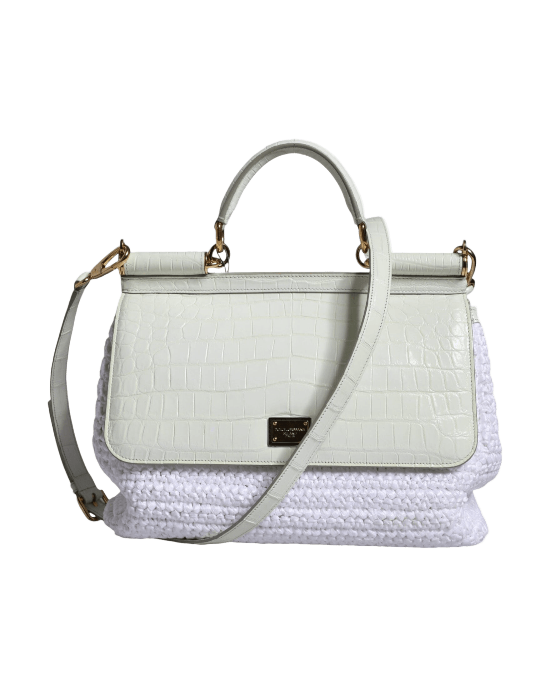 Dolce & Gabbana Rafia Leather Sicily Crossbody White Bag Glam Steals