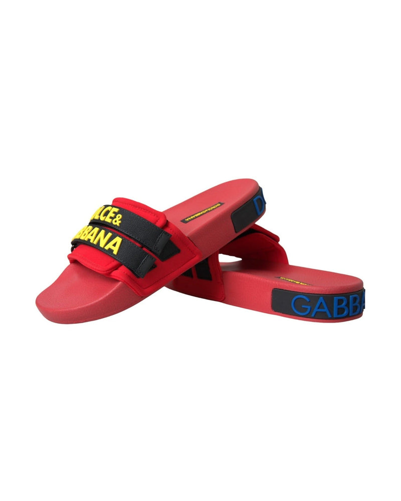 Dolce & Gabbana Red Black Logo Beachwear Flats Sandals Shoes Glam Steals