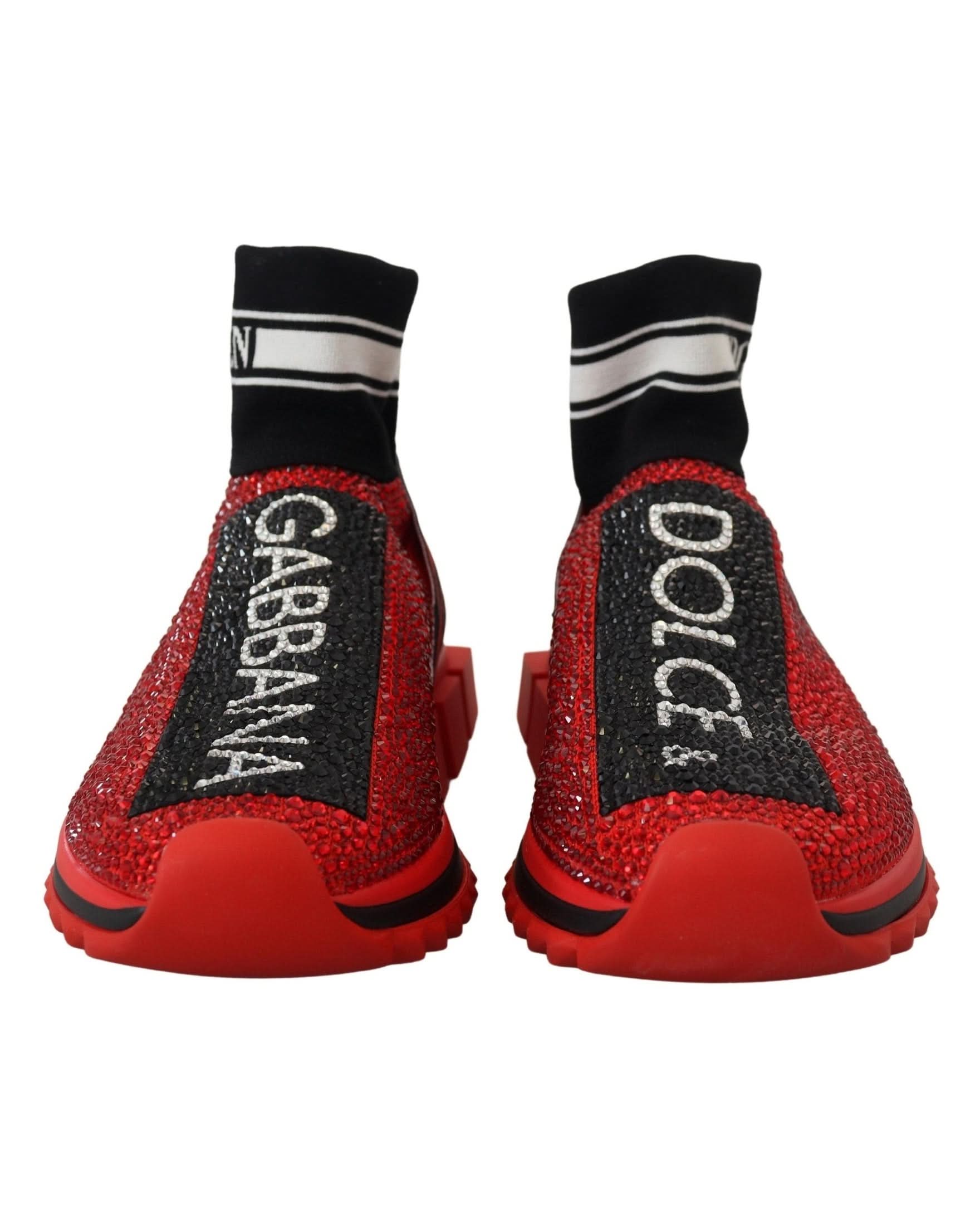 Dolce & Gabbana Red Bling Sorrento Sneakers Socks Shoes Sneakers