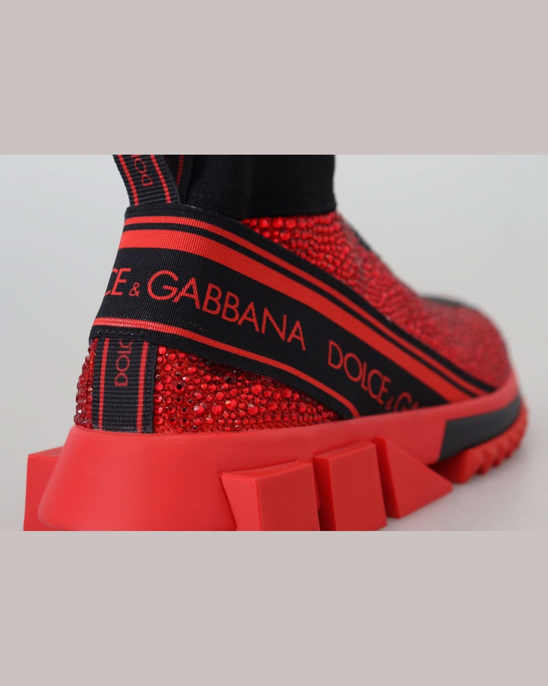 Dolce & Gabbana Red Bling Sorrento Sneakers Socks Shoes Sneakers