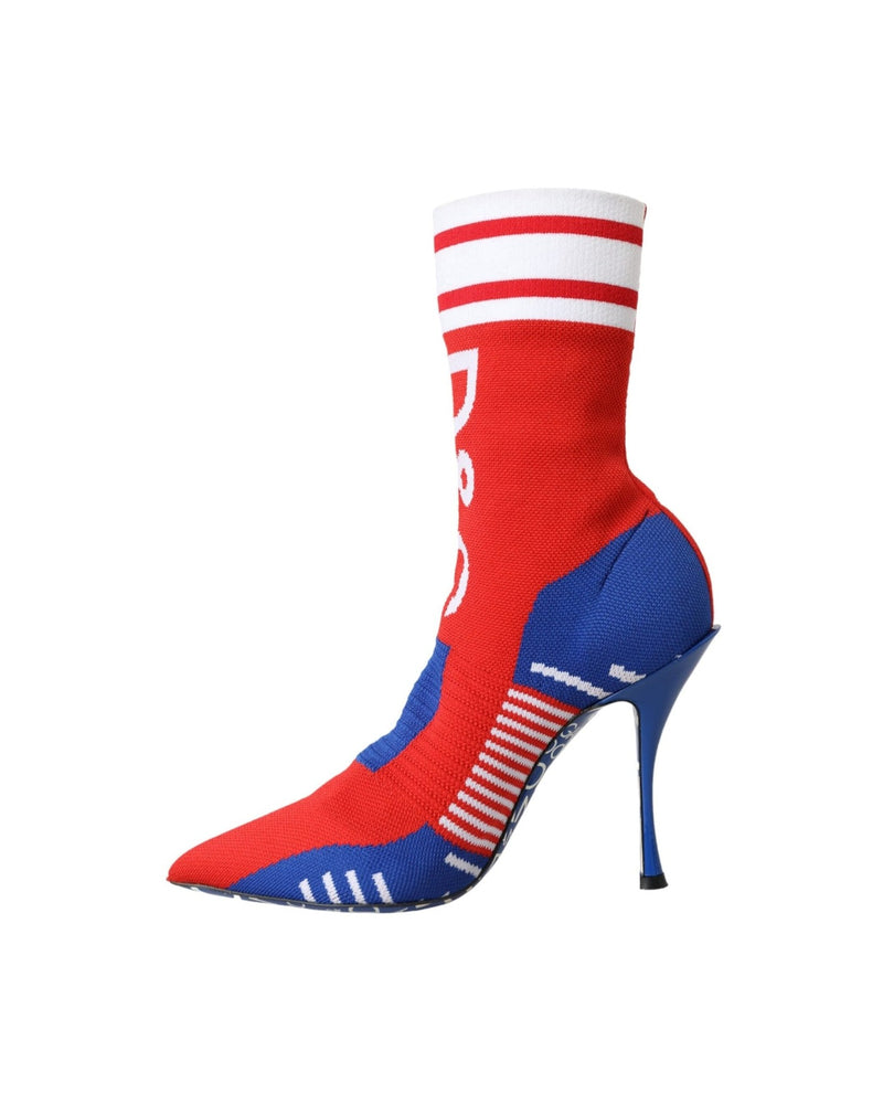 Dolce & Gabbana Red Blue Stretch Sock Style Ankle Boots Logo Shoes Glam Steals