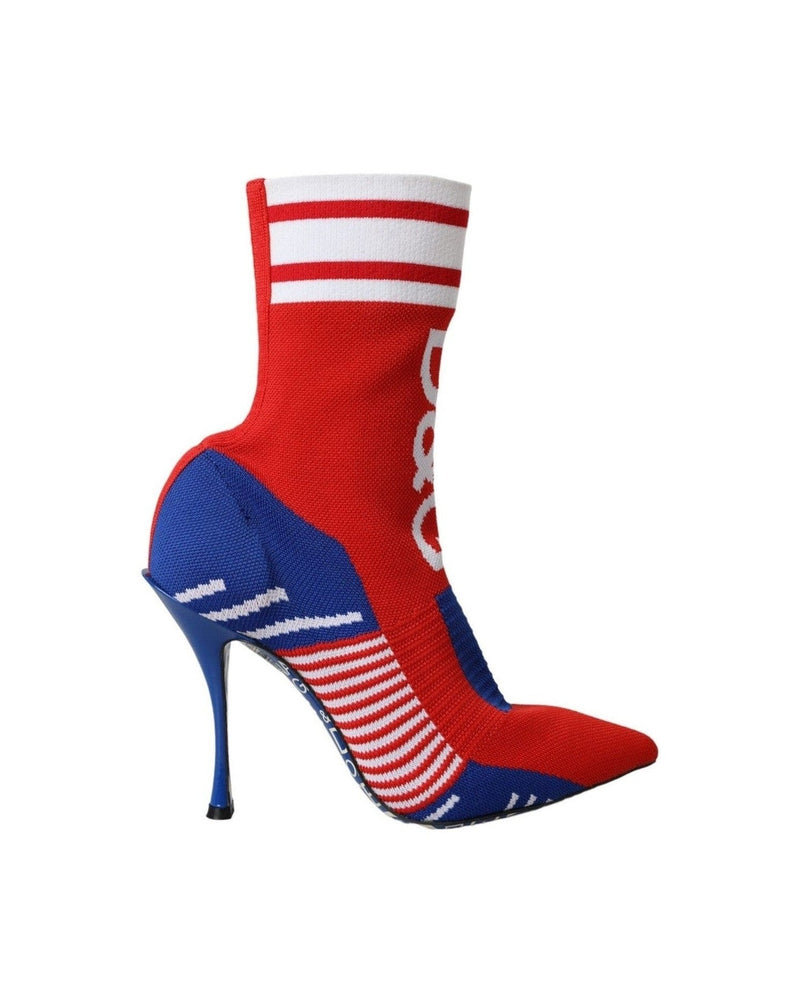 Dolce & Gabbana Red Blue Stretch Sock Style Short Boots Logo Shoes Glam Steals