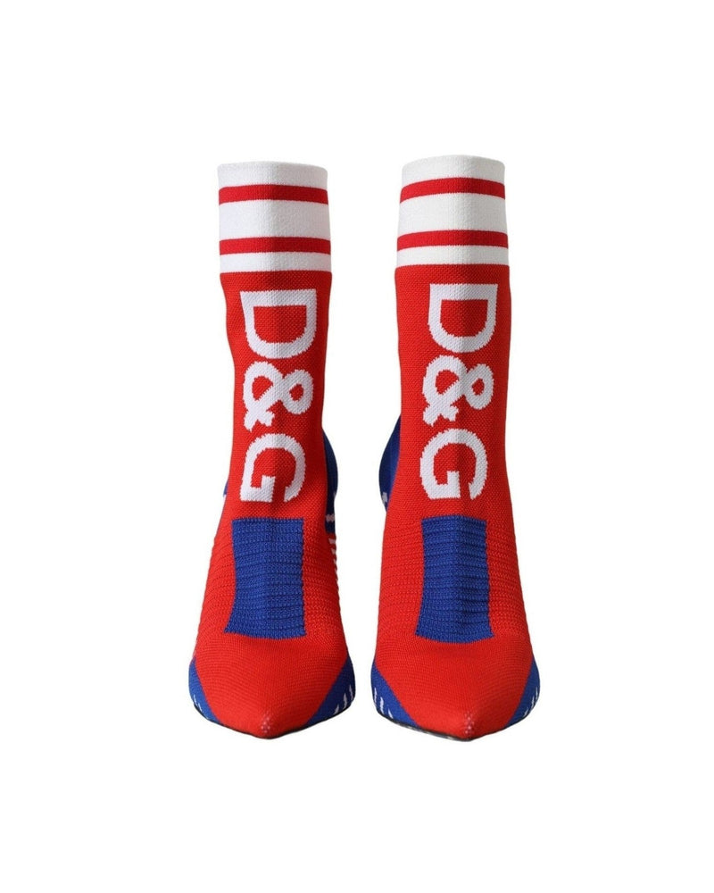Dolce & Gabbana Red Blue Stretch Sock Style Short Boots Logo Shoes Glam Steals
