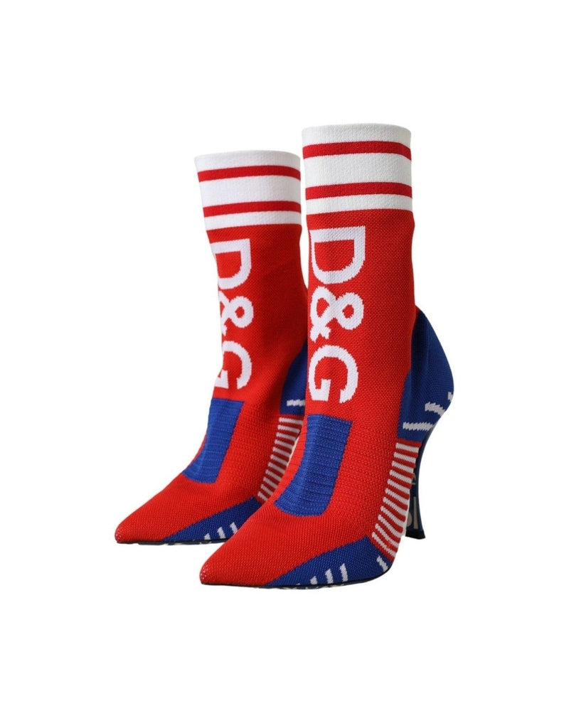 Dolce & Gabbana Red Blue Stretch Sock Style Short Boots Logo Shoes Glam Steals