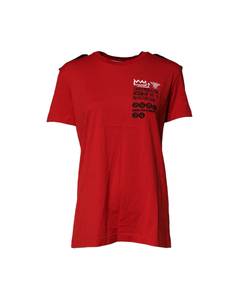 Dolce & Gabbana Red Cotton Graphic Print Crew Neck T-shirt Glam Steals