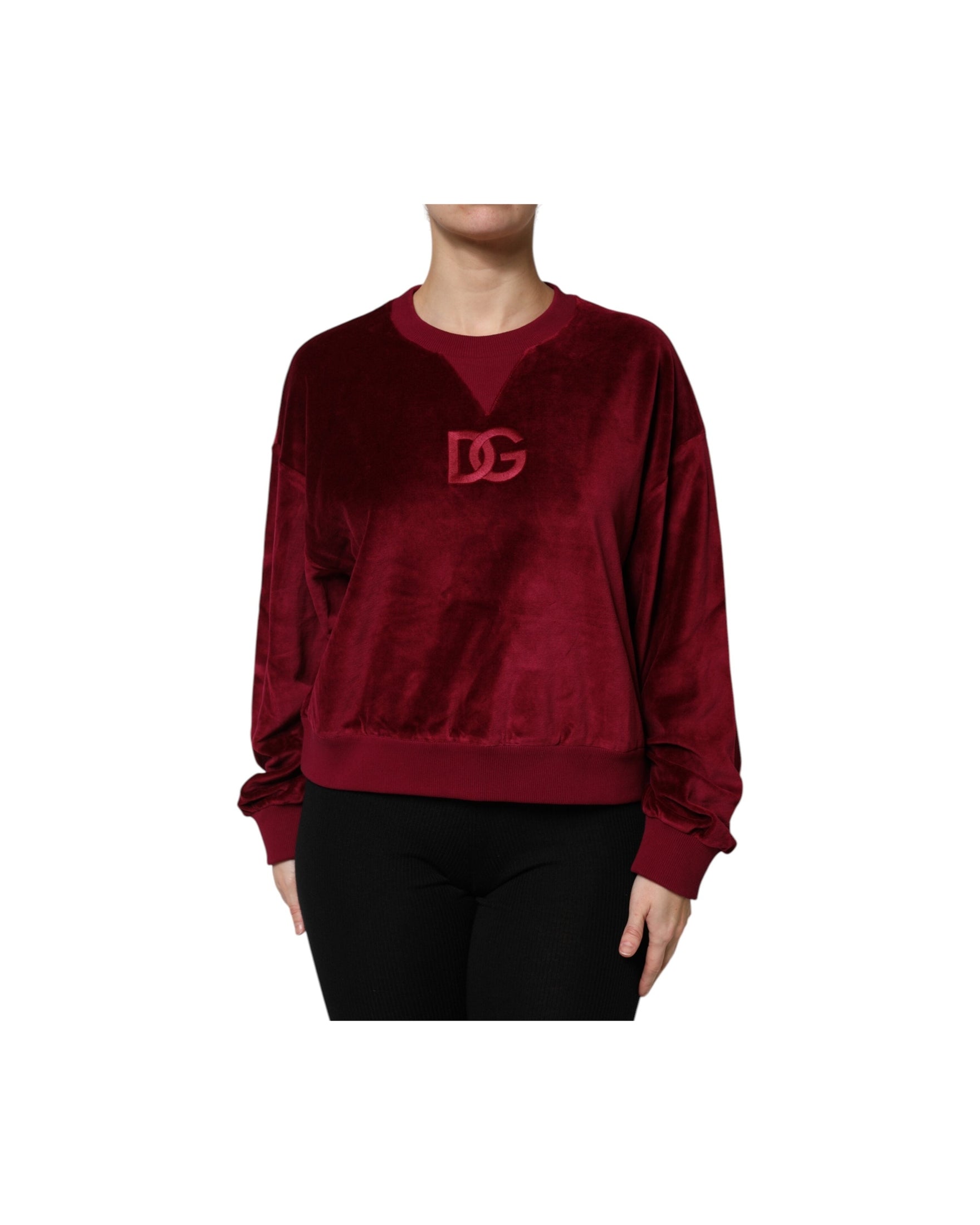 Dolce & Gabbana Red Cotton Velvet Crew Neck Pullover Sweater Glam Steals