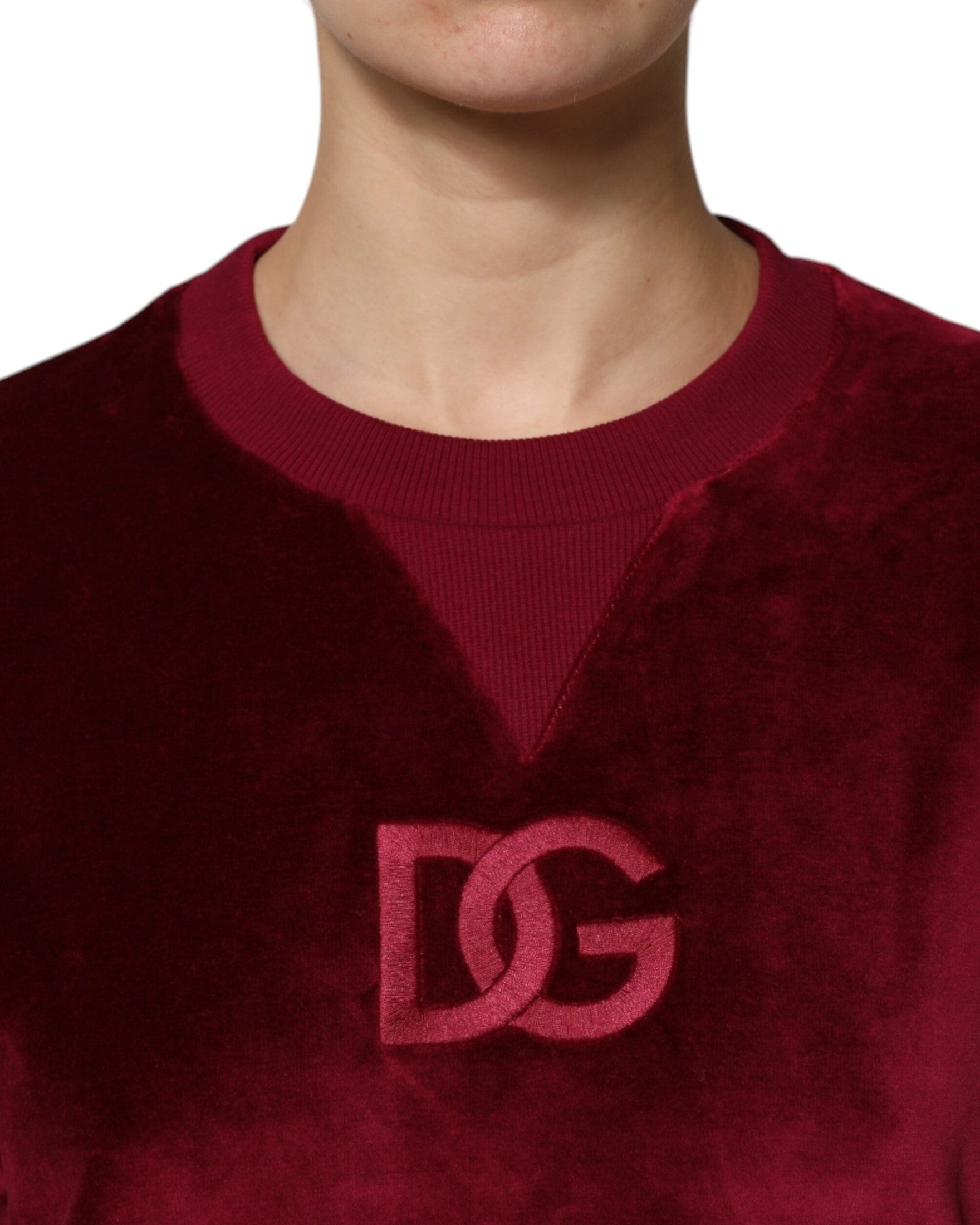 Dolce & Gabbana Red Cotton Velvet Crew Neck Pullover Sweater Glam Steals