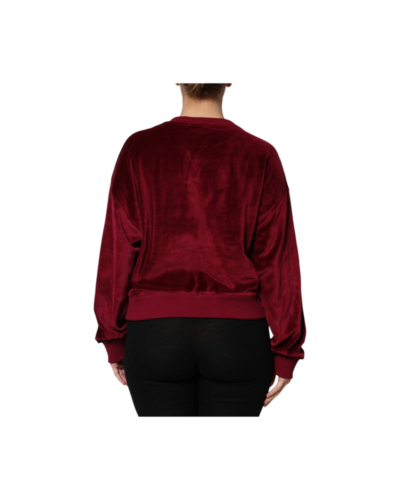 Dolce & Gabbana Red Cotton Velvet Crew Neck Pullover Sweater Sweaters