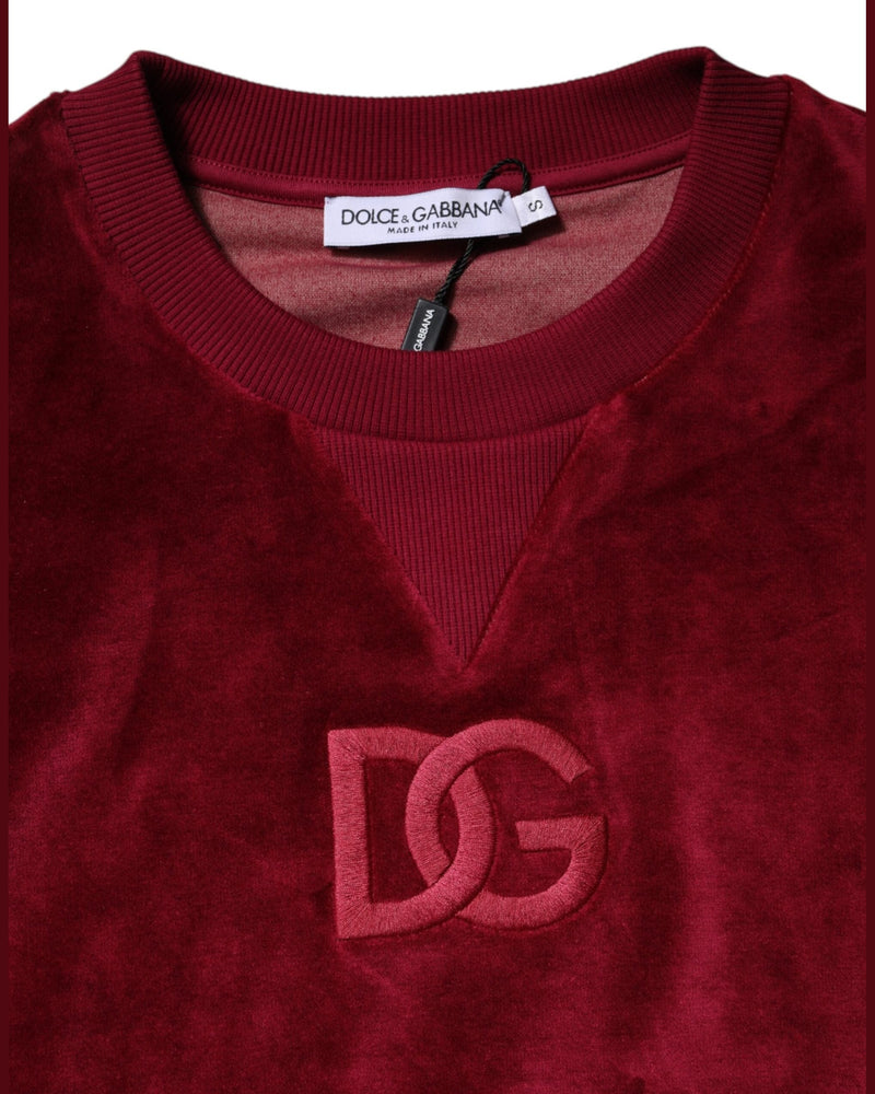 Dolce & Gabbana Red Cotton Velvet Crew Neck Pullover Sweater Sweaters