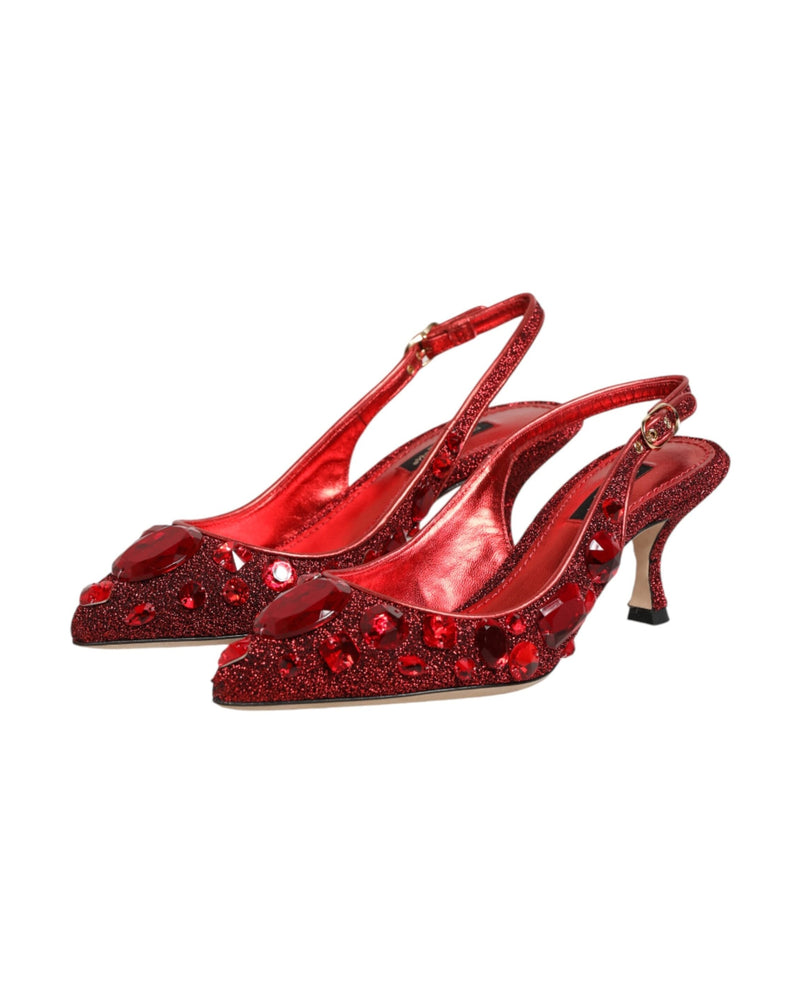 Dolce & Gabbana Red Crystal Embellished Slingbacks Shoes Glam Steals