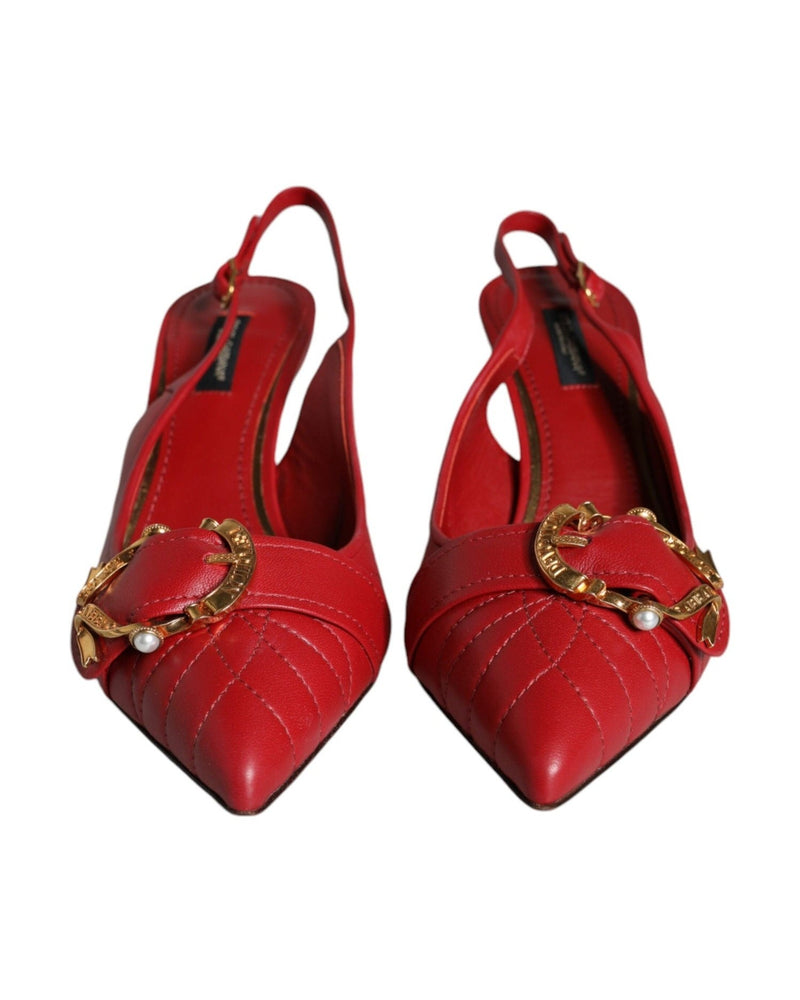 Dolce & Gabbana Red Devotion Leather Heels Slingback Shoes Heels