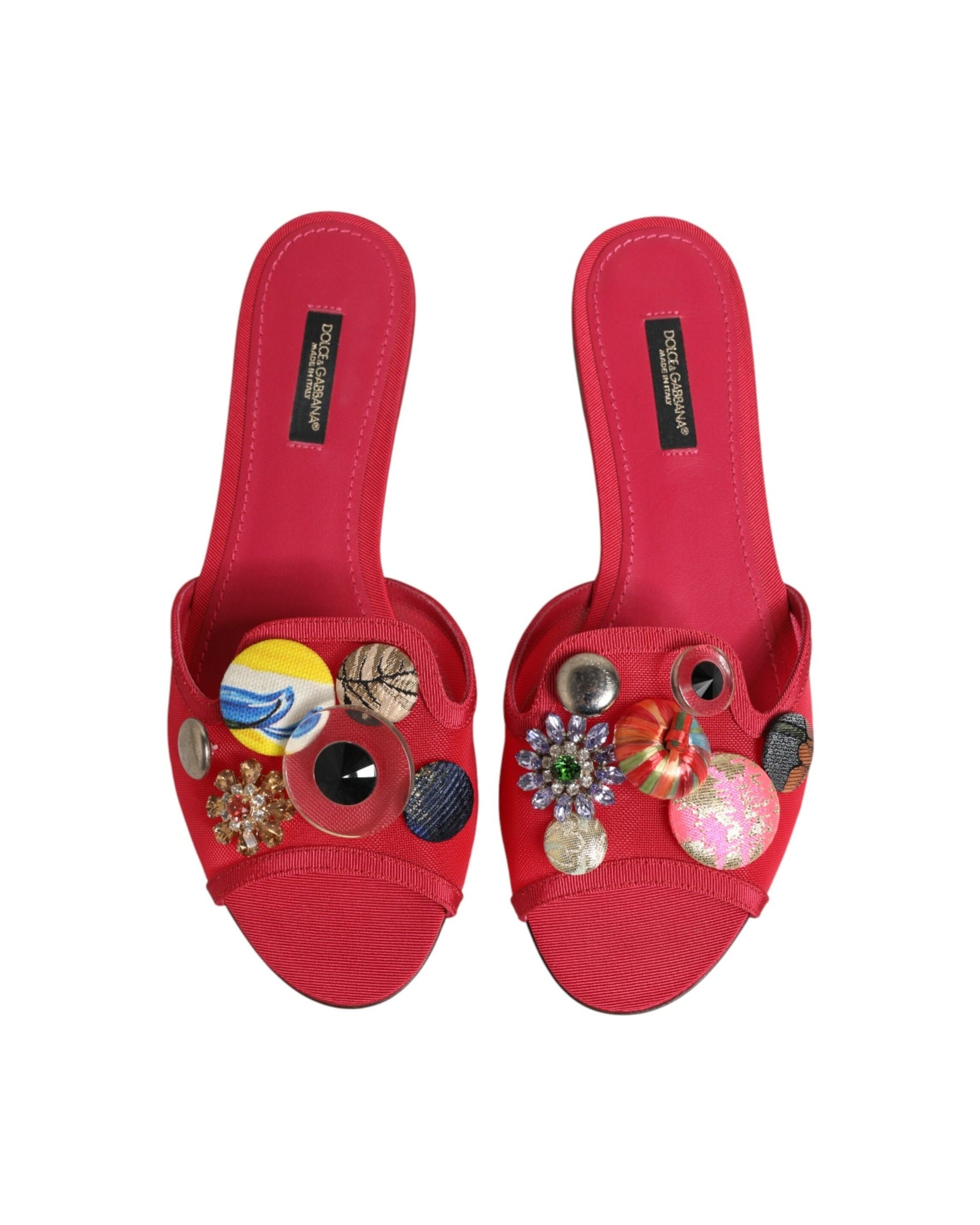 Dolce & Gabbana Red Embellished Flats Slip On Sandals Shoes Glam Steals