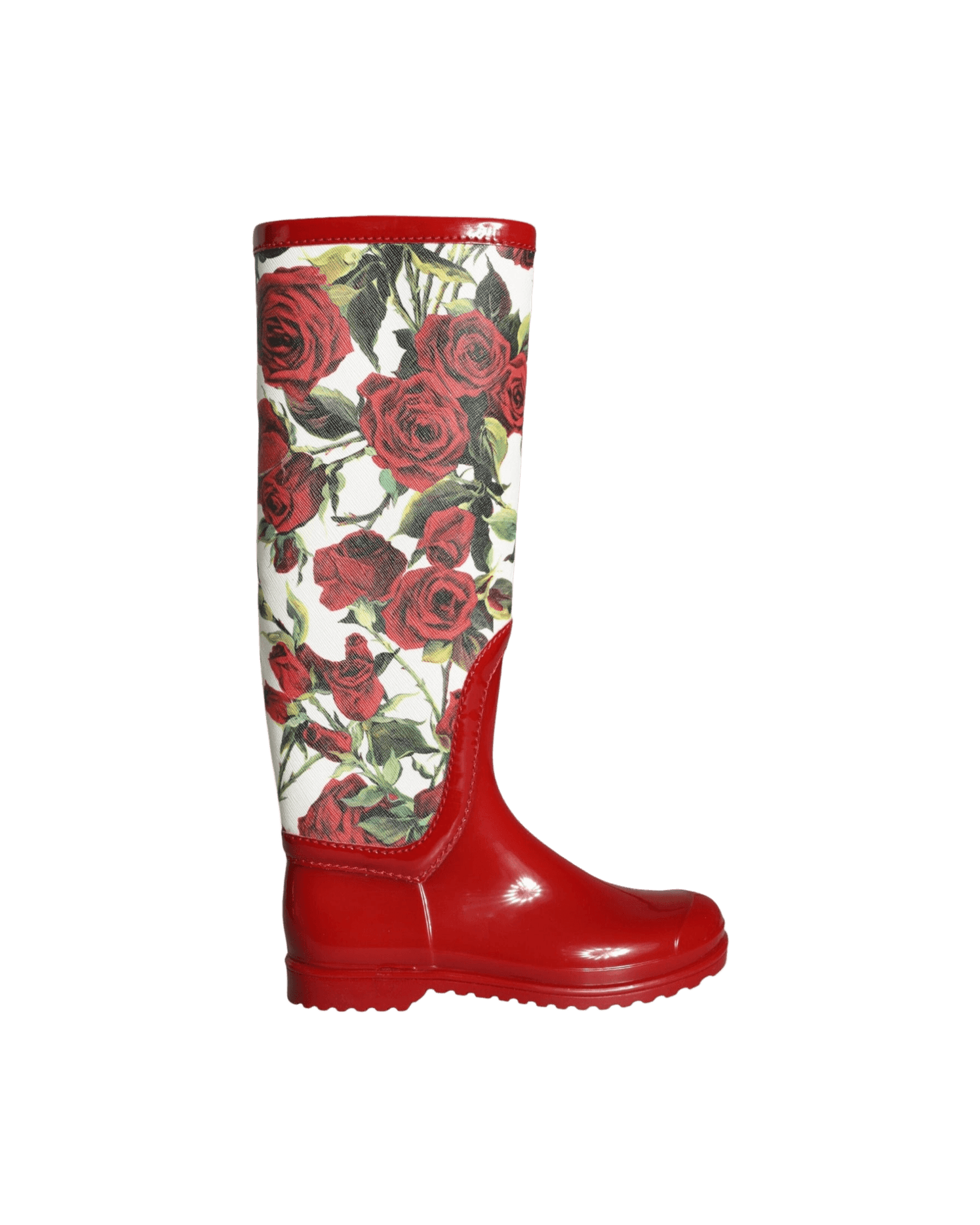 Dolce & Red Gabbana Floral Rubber Knee High Flat Boots Shoes Glam Steals