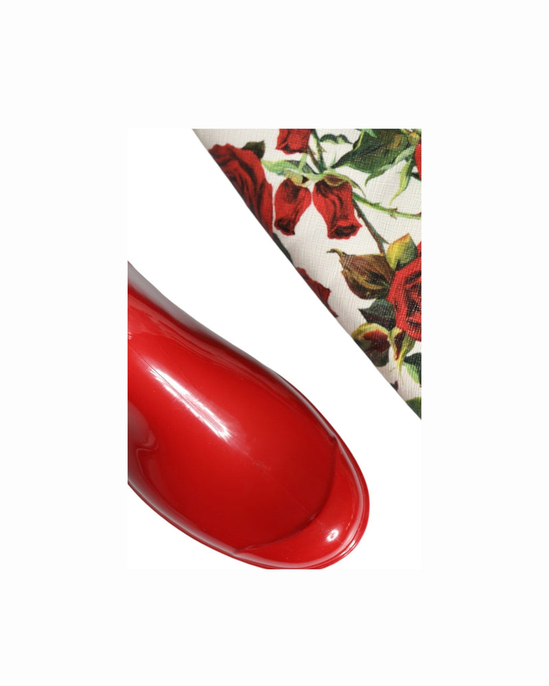 Dolce & Gabbana Red Floral Rubber Knee High Flat Boots Shoes Glam Steals