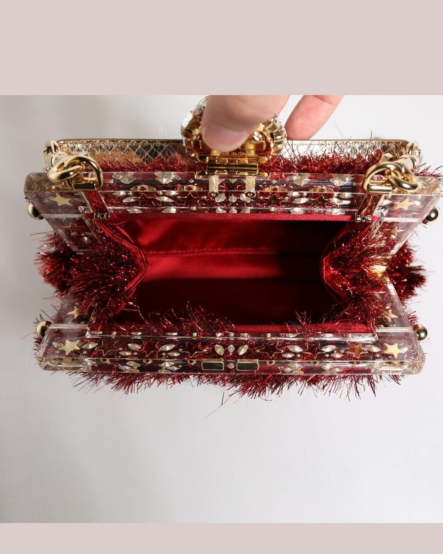 Dolce & Gabbana Red Gold Chain Vanda Tinsel Crystals Evening Clutch Bag Glam Steals