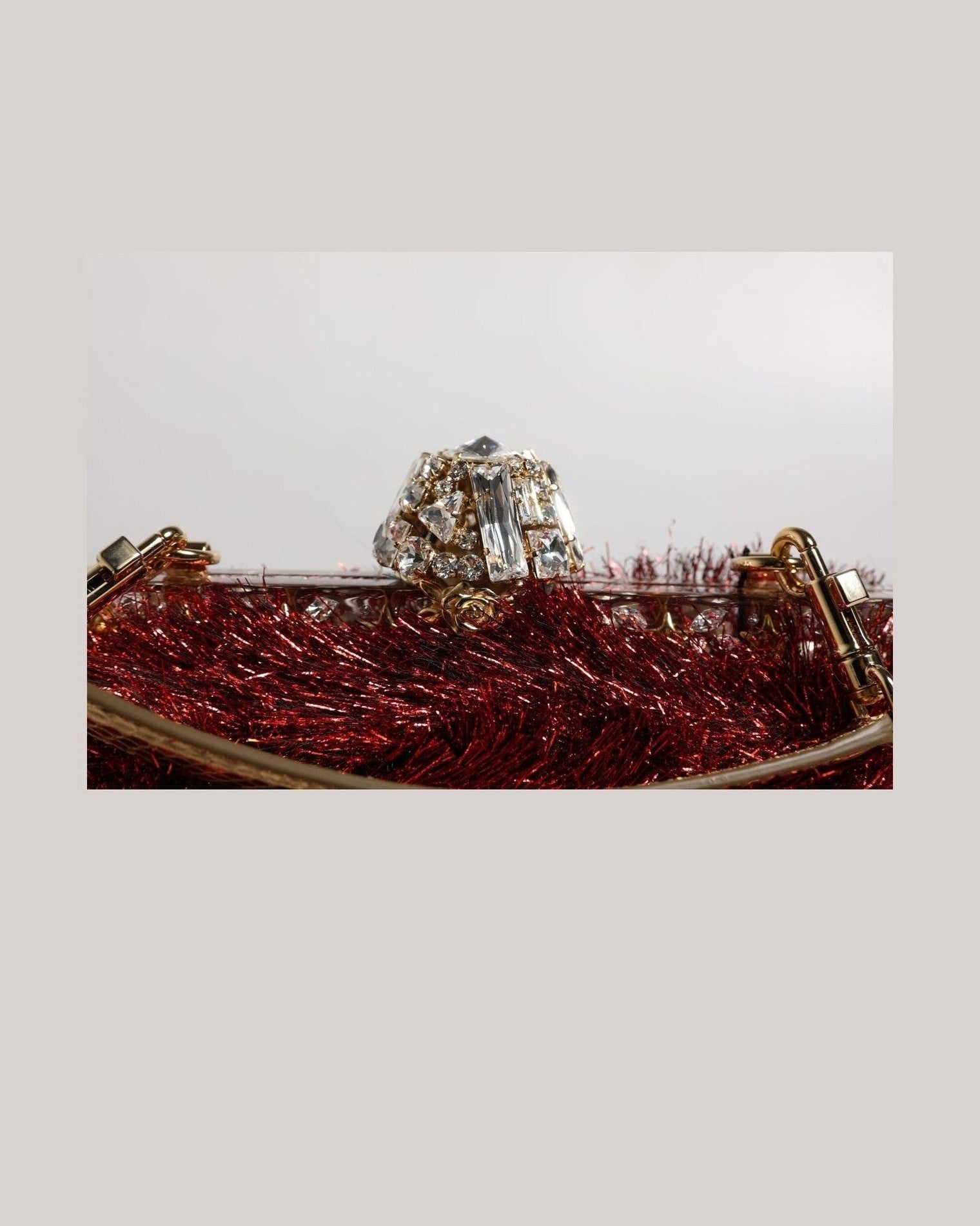 Dolce & Gabbana Red Gold Chain Vanda Tinsel Crystals Evening Clutch Bag Glam Steals