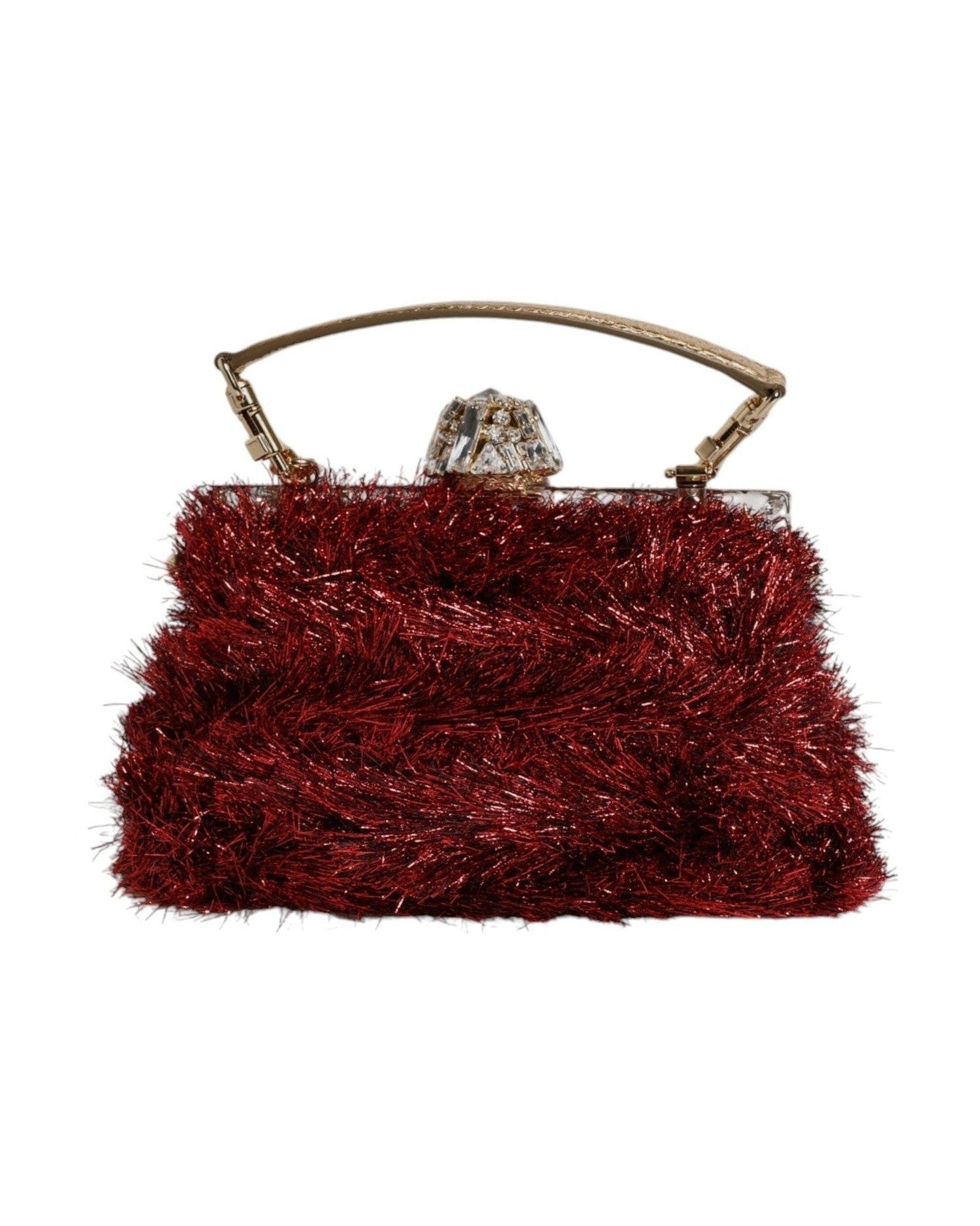 Dolce & Gabbana Red Gold Chain Vanda Tinsel Crystals Evening Clutch Bag Glam Steals