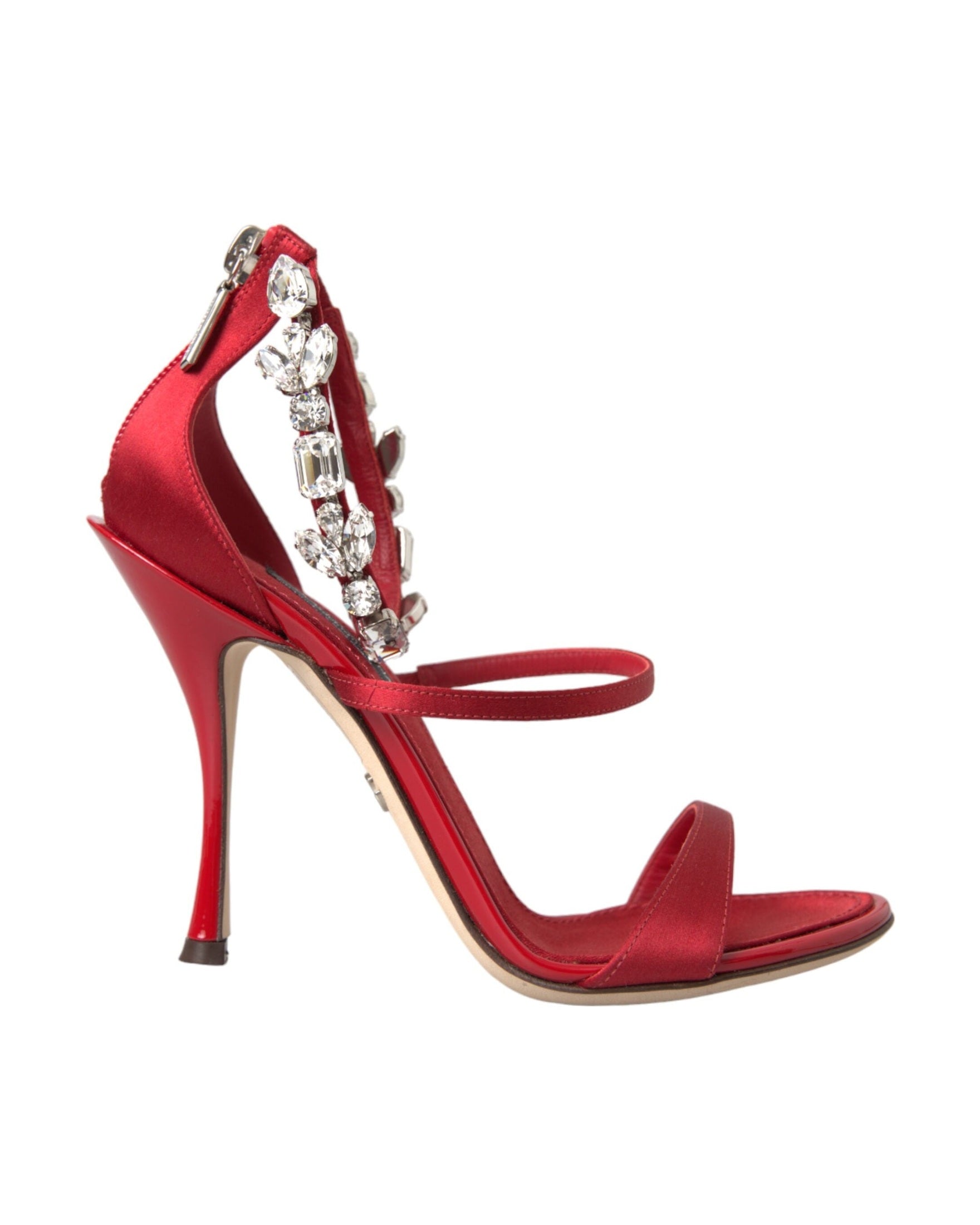 Dolce & Gabbana Red Keira Satin Crystals Sandals Heels Shoes Glam Steals