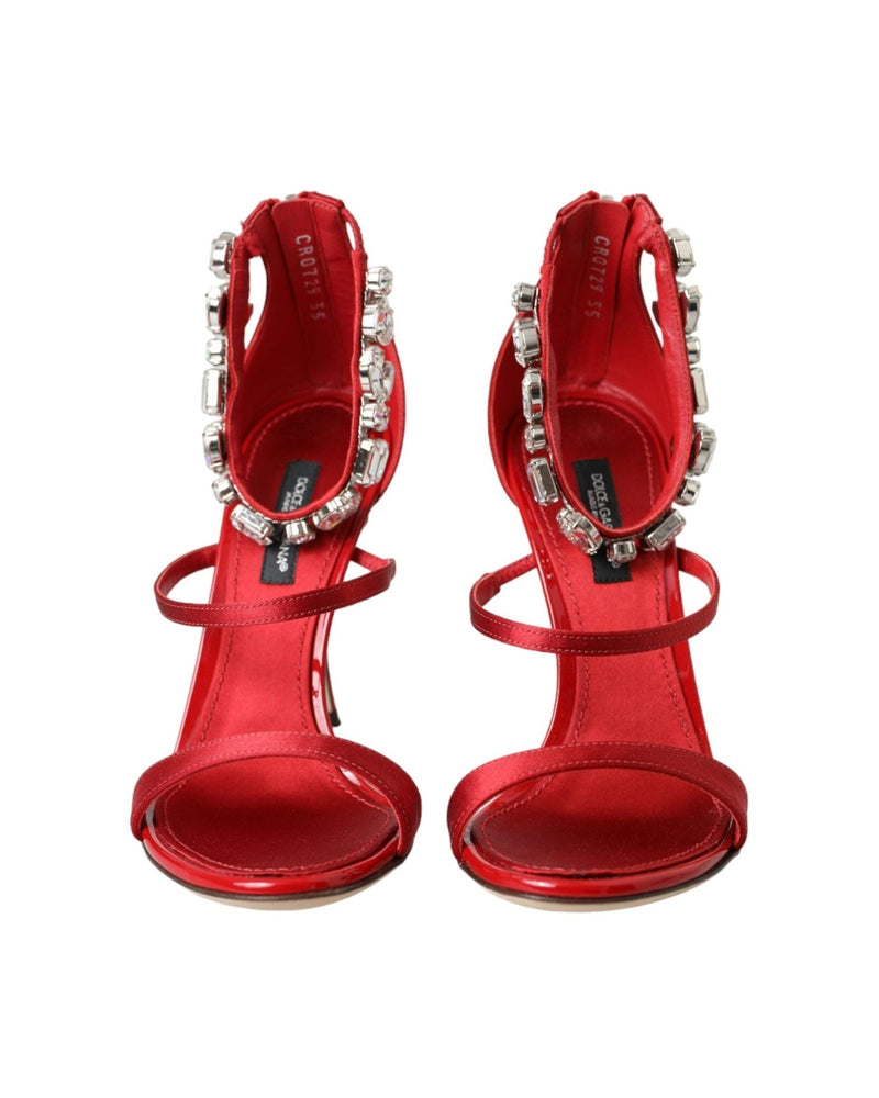 Dolce & Gabbana Red Keira Satin Crystals Sandals Heels Shoes Glam Steals