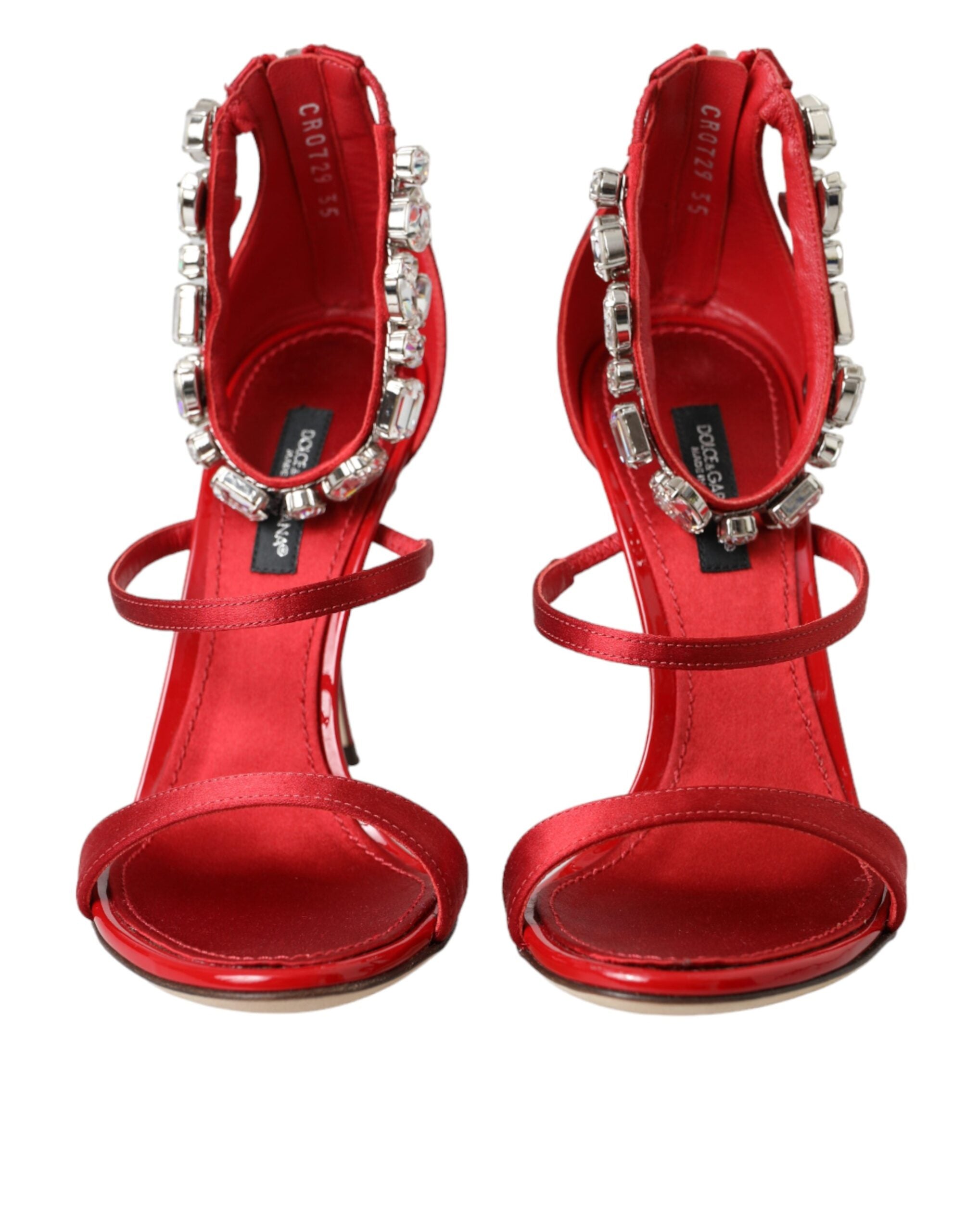Dolce & Gabbana Red Keira Satin Crystals Sandals Heels Shoes Glam Steals