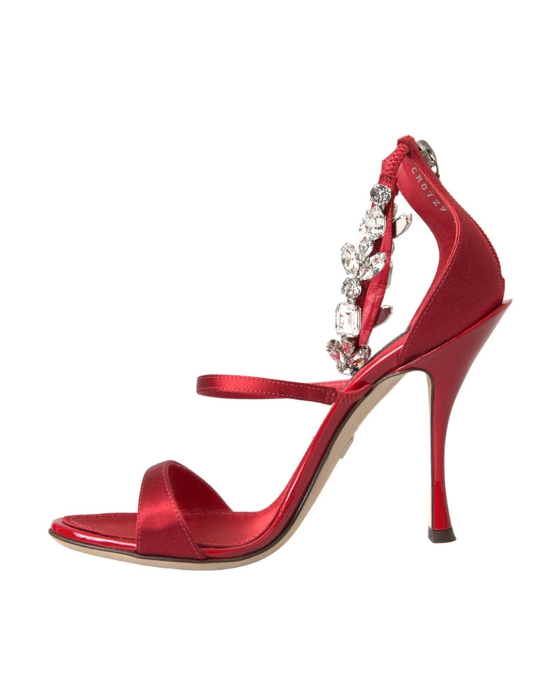 Dolce & Gabbana Red Keira Satin Crystals Sandals Heels Shoes Glam Steals