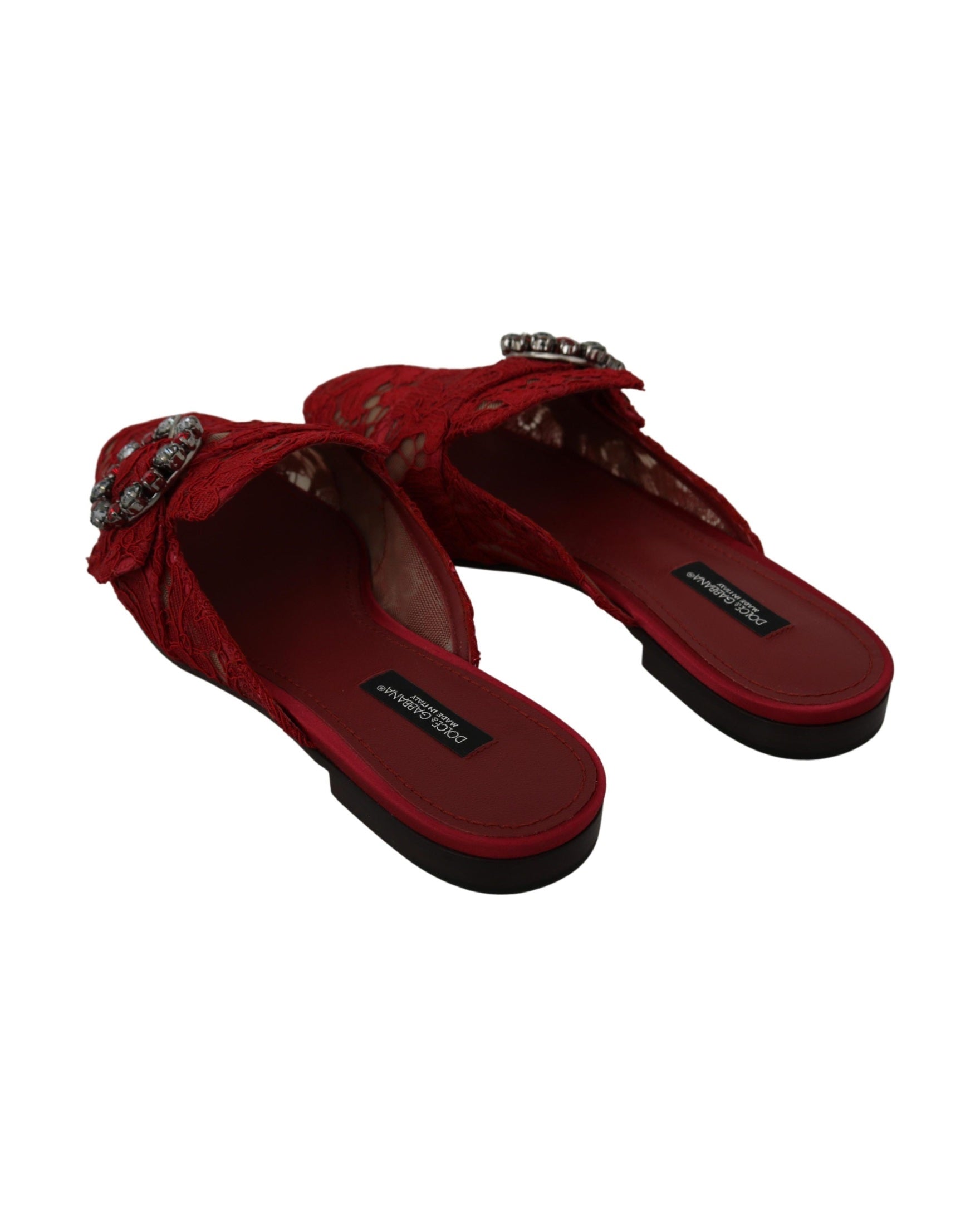 Dolce & Gabbana Red Lace Crystal Slide On Flats Shoes Glam Steals