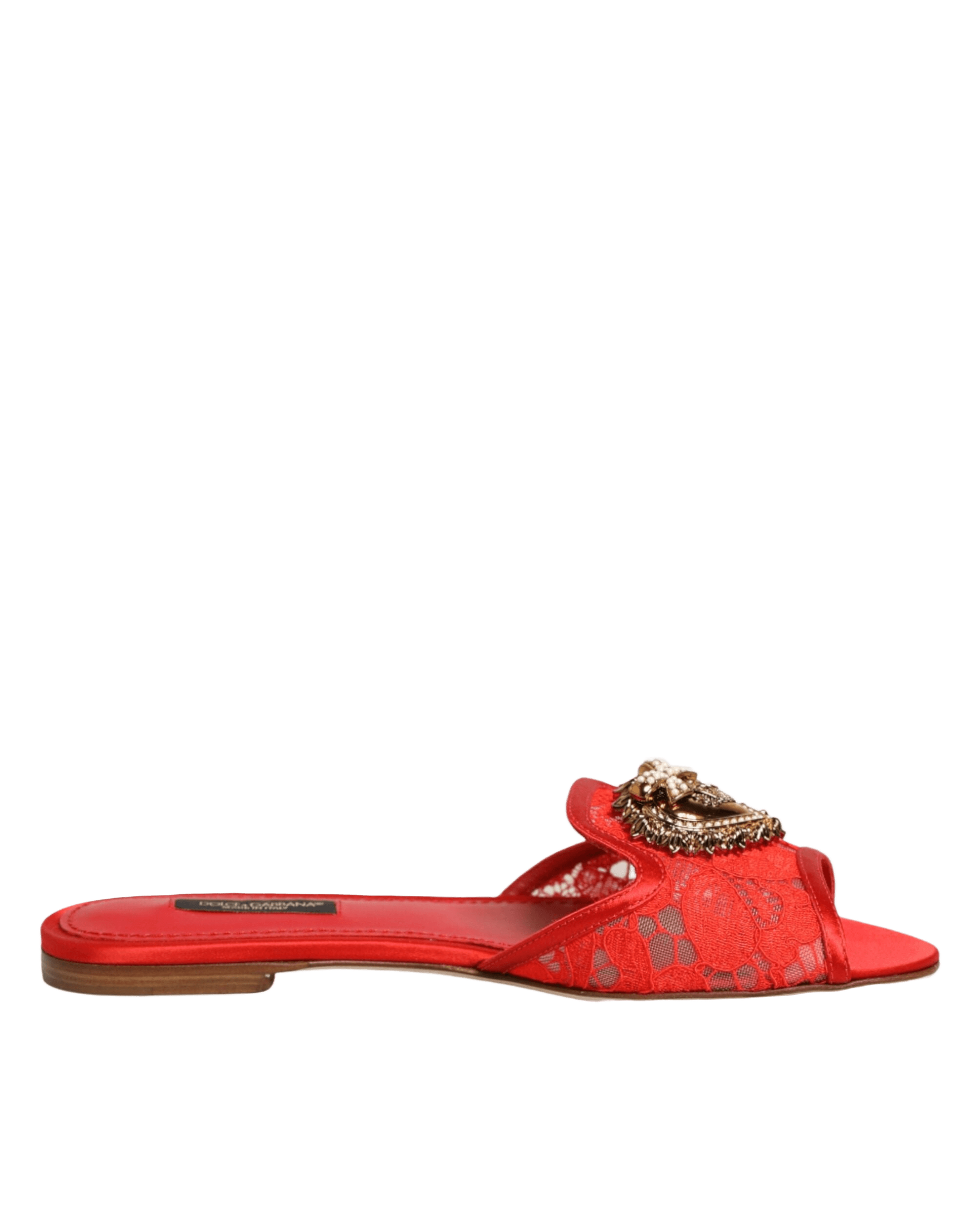 Dolce & Gabbana Red Lace Devotion Flats Slip On Sandals Shoes Glam Steals
