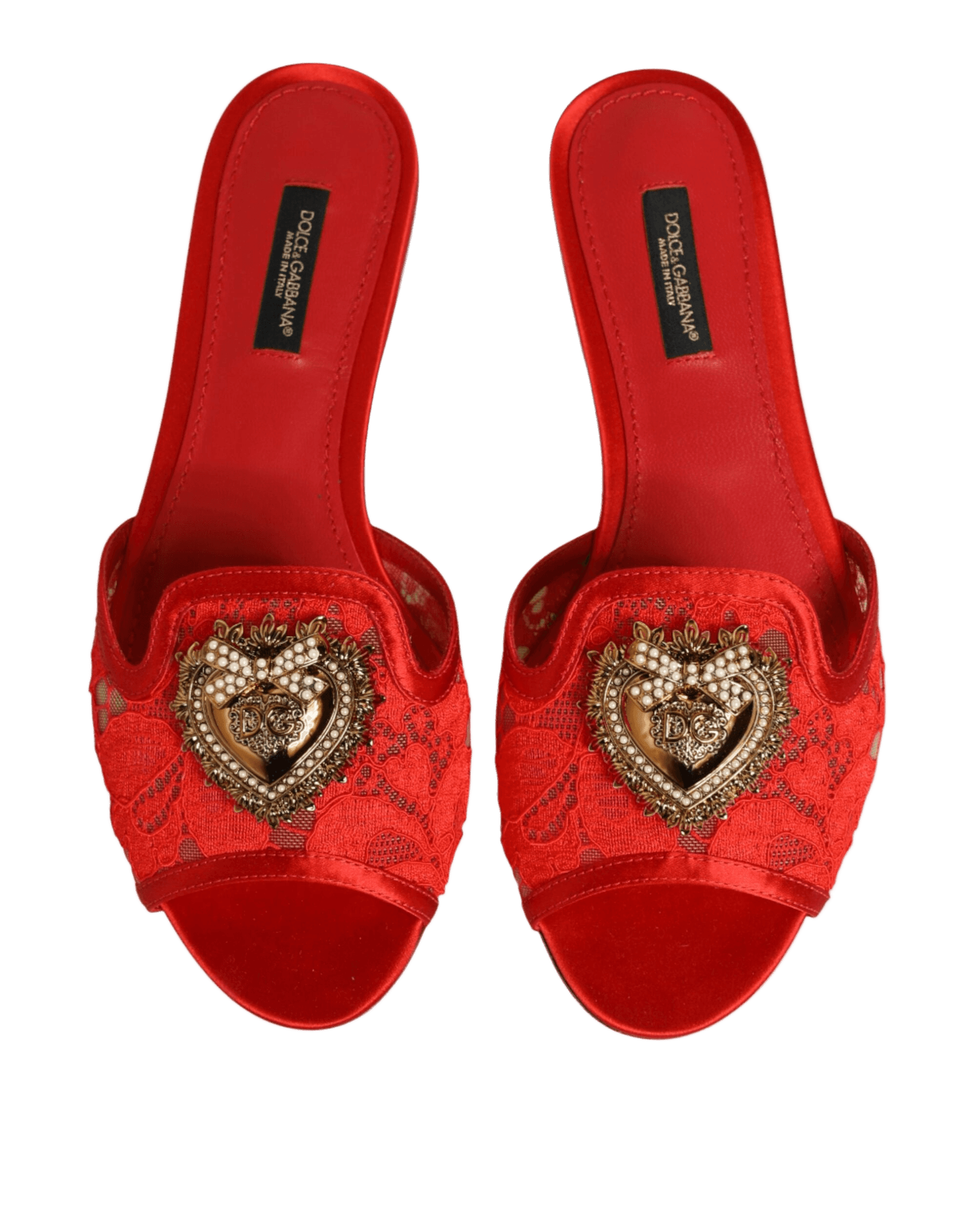 Dolce & Gabbana Red Lace Devotion Flats Slip On Sandals Shoes Glam Steals