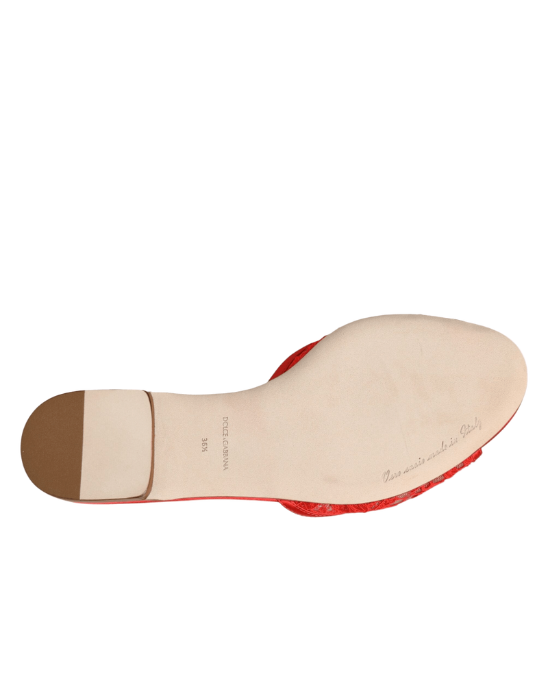 Dolce & Gabbana Red Lace Devotion Flats Slip On Sandals Shoes Glam Steals