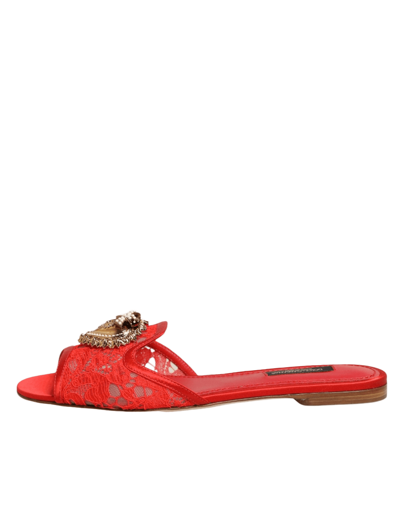 Dolce & Gabbana Red Lace Devotion Flats Slip On Sandals Shoes Glam Steals