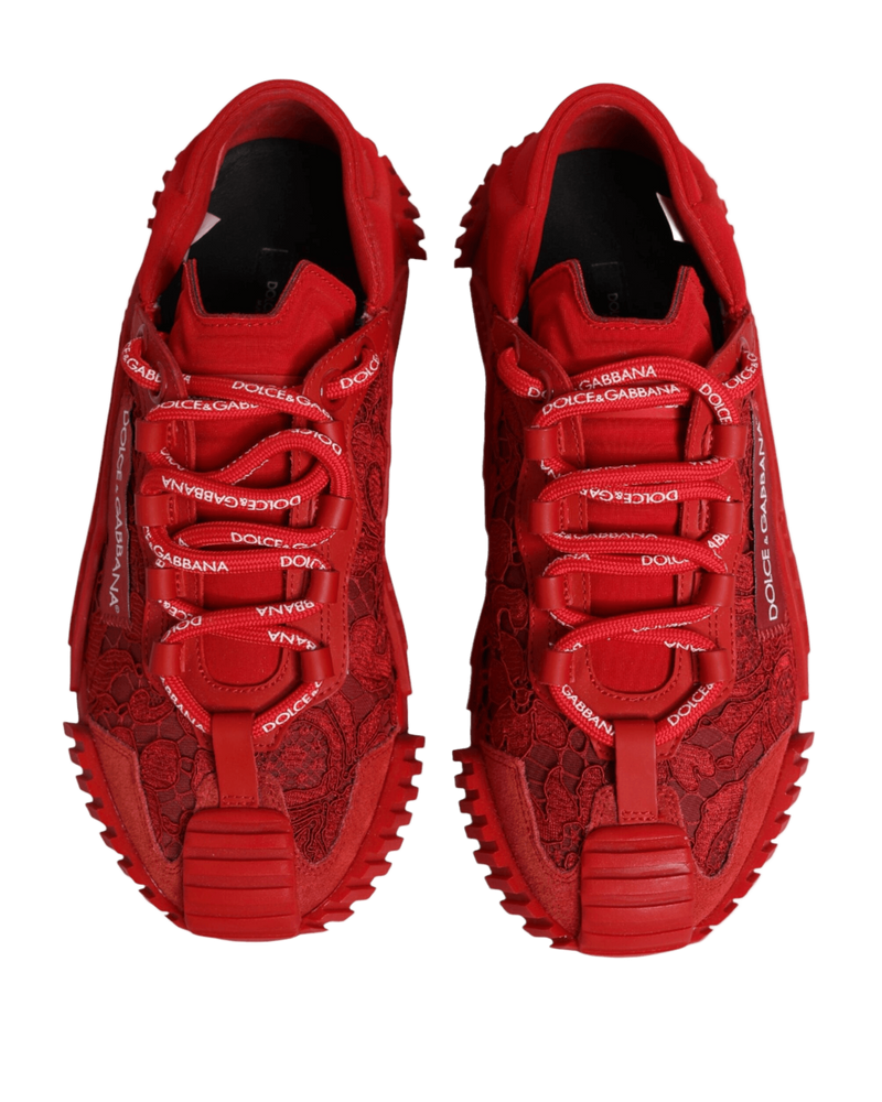 Dolce & Gabbana Red Lace Logo Low Top Ns1 Sneakers Shoes Glam Steals
