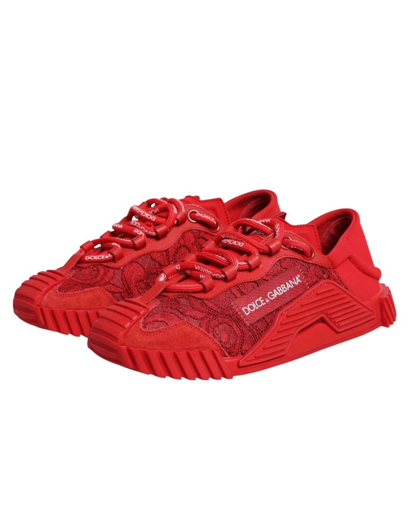 Dolce & Gabbana Red Lace Logo Low Top Ns1 Sneakers Shoes Glam Steals