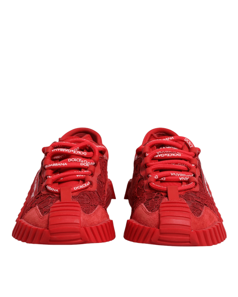 Dolce & Gabbana Red Lace Logo Low Top Ns1 Sneakers Shoes Glam Steals