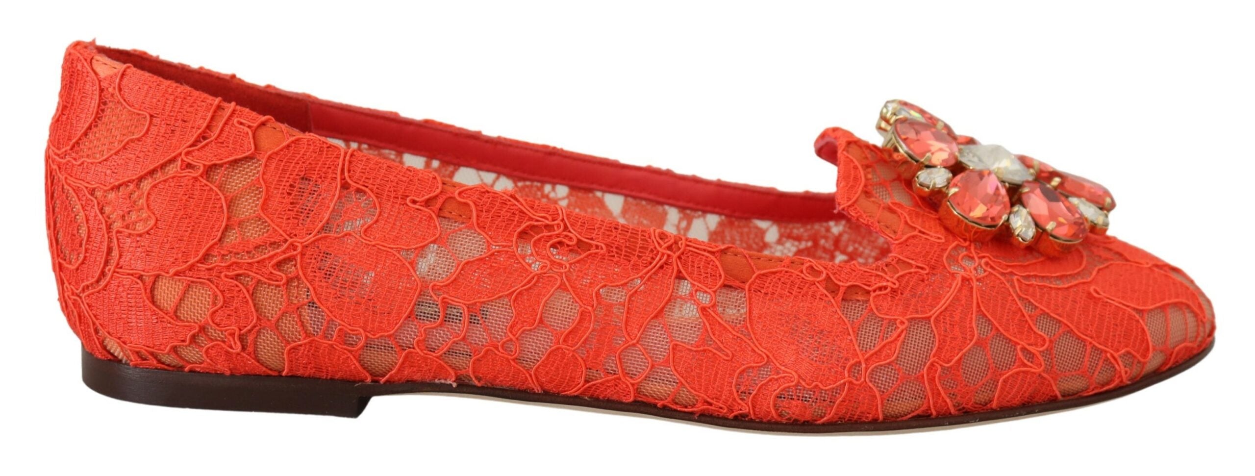 Dolce & Gabbana Red Lace Taormina Crystals Ballet Flats Glam Steals