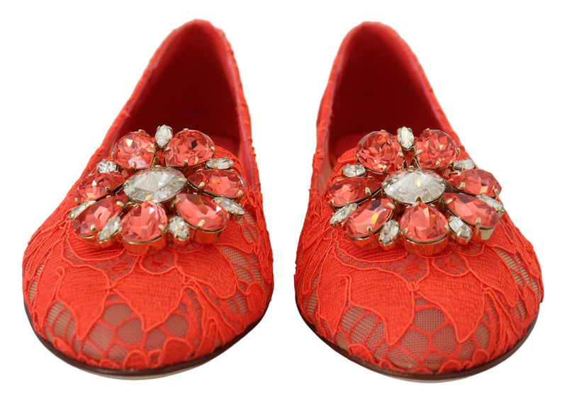 Dolce & Gabbana Red Lace Taormina Crystals Ballet Flats Glam Steals