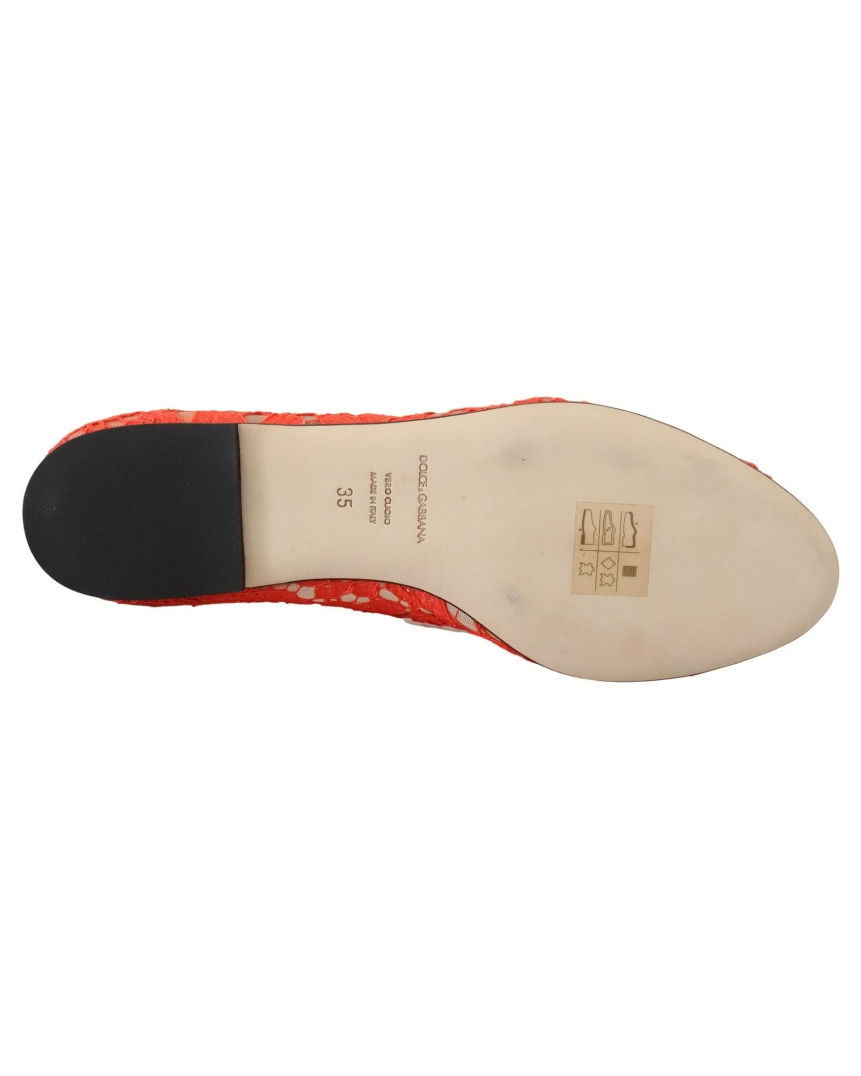 Dolce & Gabbana Red Lace Taormina Crystals Ballet Flats Flats